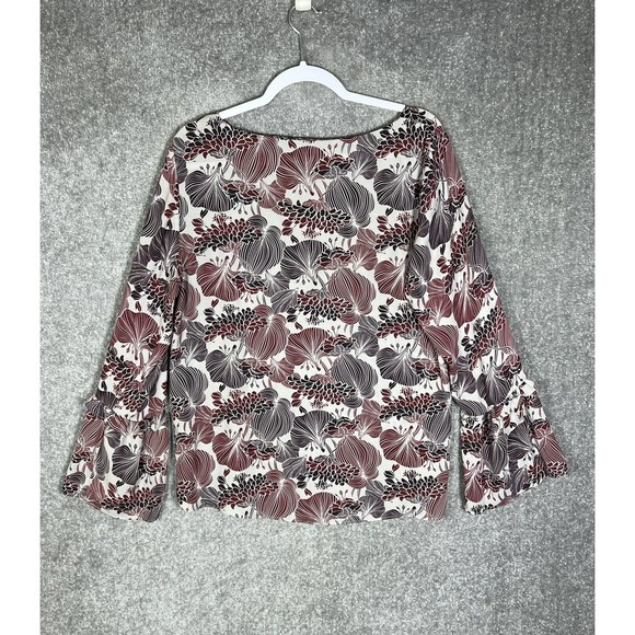 Violet + Claire Floral Long Ruffle Bell Sleeve Tunic Top Womens Size XL Gray Red - Picture 2 of 8